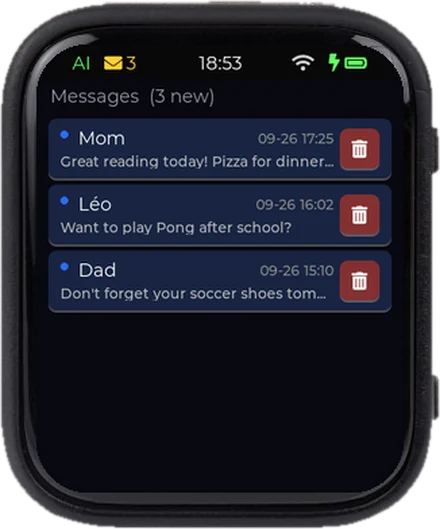 Messages on Génie from Mom, Léo and Dad